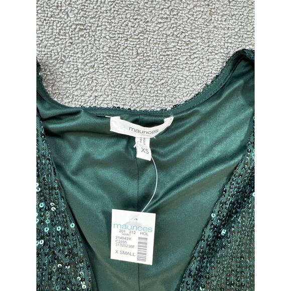 NWT Maurices Sequin Cardigan Long Line Open Front Emerald Green Size XS - Picture 3 of 7